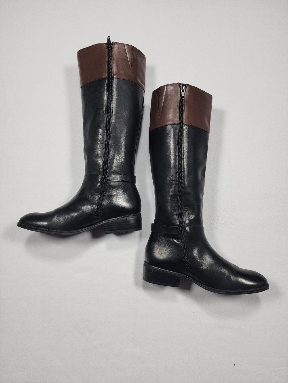 Lauren Ralph Lauren Black and Brown Leather Knee-High Riding Boots - Picture 12 of 16